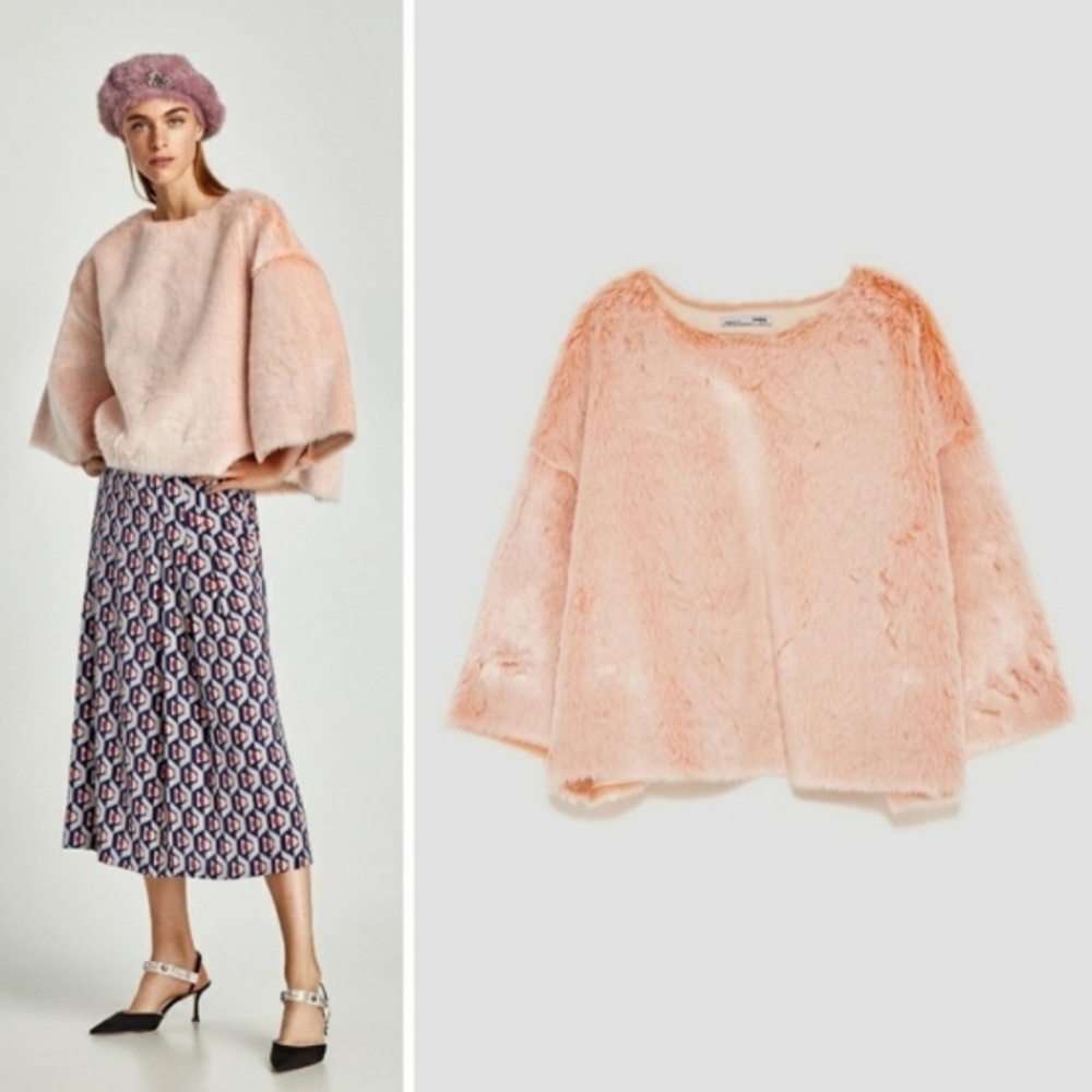 Zara Faux Fur Sweater Shirt - Picture 1 of 12